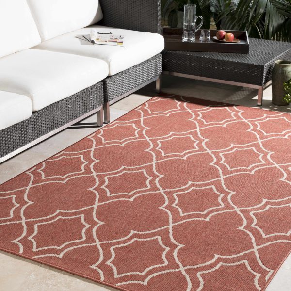 Unique Rust Red Lattice Trellis Outdoor Rug - Clearance Supply