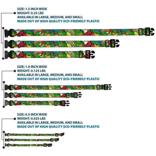 Plastic Clip Collar - Classic Teenage Mutant Ninja Turtles Action Poses Action Bubbles Dots Blues Discount - Image 3
